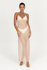 Phoebe Sheer Iridescent Maxi Dress - Peach