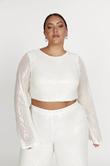 Diaz Long Sleeve Sequin Top - White