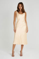 Tamara Satin Iridescent Slip Midi Dress - Apricot