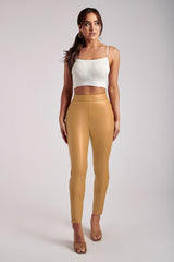 Shayla Skinny Faux Leather Split Pant - Tan
