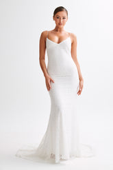 Catalina Pearl Beaded Wedding Gown - White
