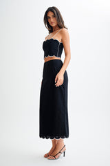 Alessio Scalloped Linen Top - Black