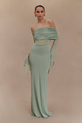 Kaitlin One Shoulder Slinky And Mesh Maxi Dress - Basil