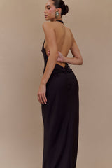 Rinna Satin Halter Maxi Dress - Black