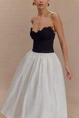 Elyssa Embroidered Contrast Midi Dress - White/Black