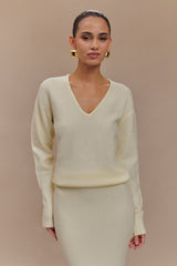 Ella V Neck Knit Jumper With Scarf - Ivory Marle
