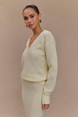 Ella V Neck Knit Jumper With Scarf - Ivory Marle