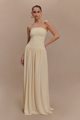 Lyanna Knit And Chiffon Strapless Maxi Dress - Cream