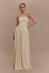 Lyanna Knit And Chiffon Strapless Maxi Dress - Cream