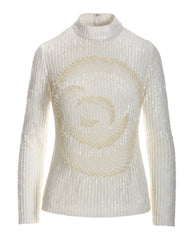 Pearl Embellished Mock Neck Knit Top Off White