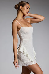 Embellished Frill Mini Dress in White