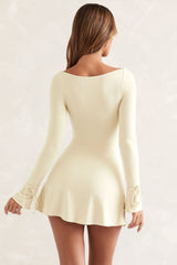 Square Neck Long Sleeve Mini Dress in Ivory
