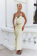 Enchanting Muse Satin Maxi Skirt Yellow