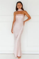 Precious Pearl Satin Maxi Dress Pink
