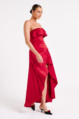 Sulianna Strapless Ruffle Midi Dress - Vermilion Red