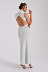 Louisa High Neck Knit Maxi Dress - Ice Grey