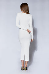 Sierra Scoop Neck Long Sleeve Midi Dress - White