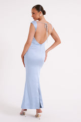 Lacey Backless Satin Maxi Dress - Ice Blue