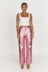 Minnie Metallic Straight Jean - Metallic Pink