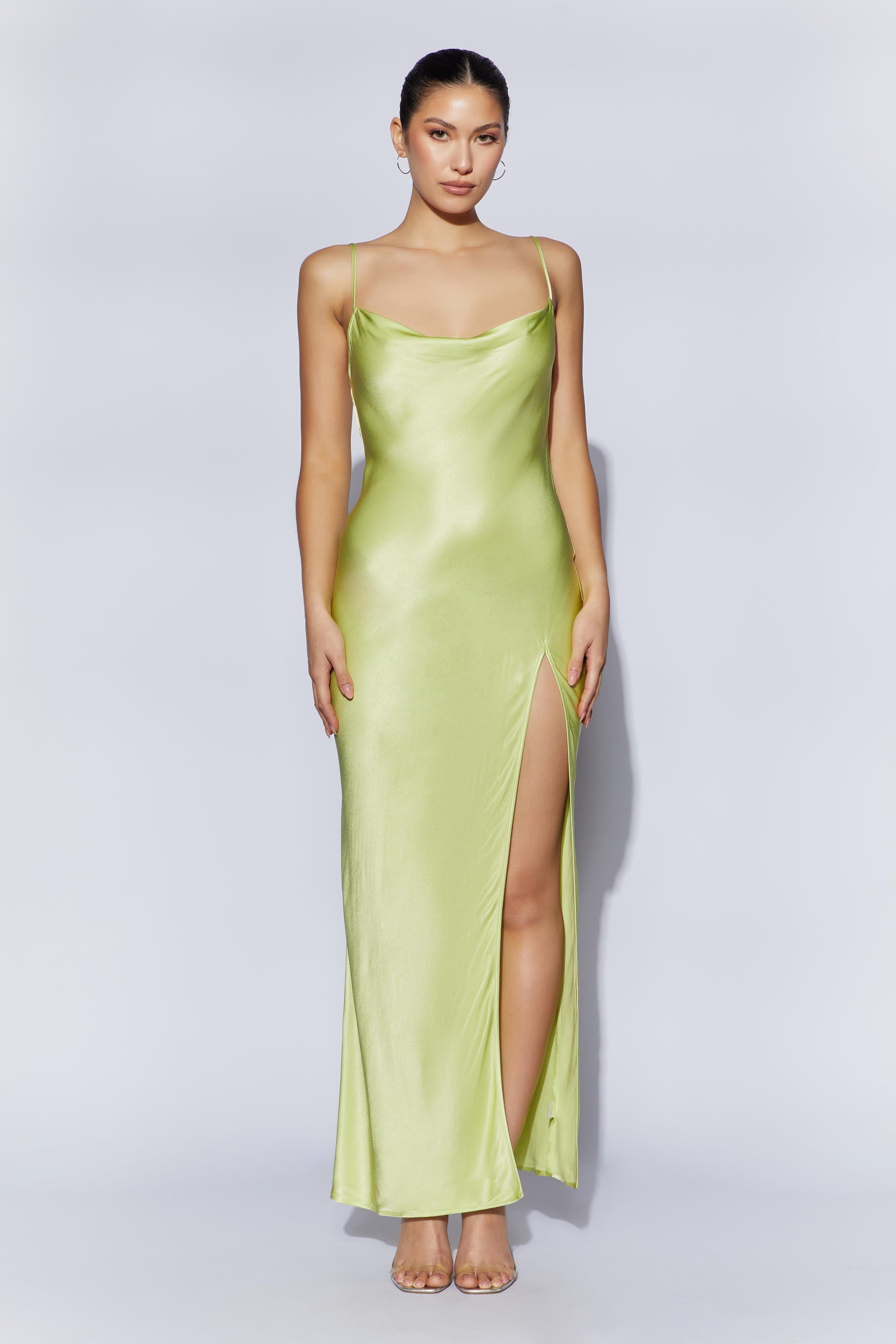 Jade Cowl Neck Backless Maxi Dress - Pistachio Green