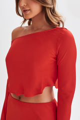 Violeta One Shoulder Satin Top - Red