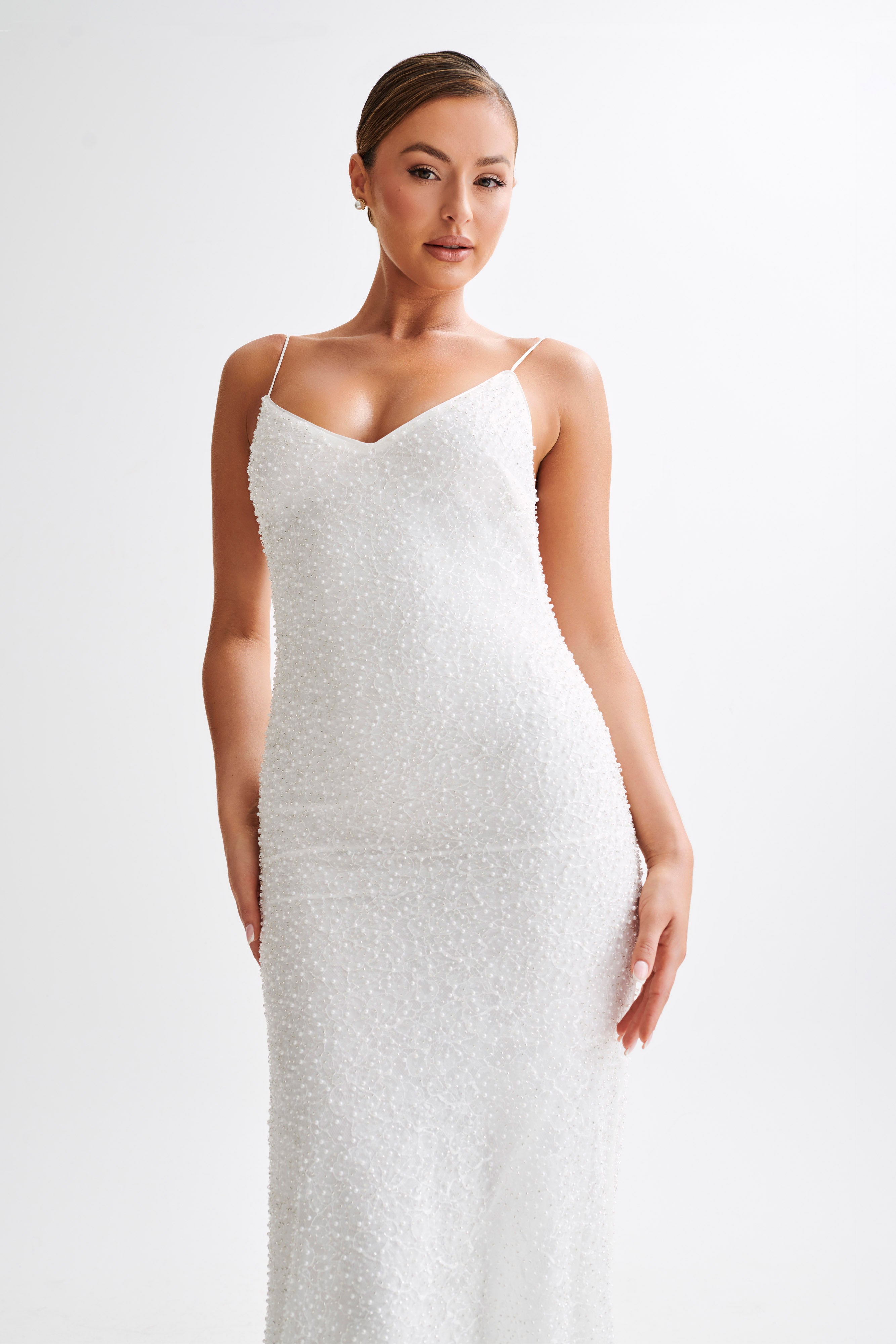 Catalina Pearl Beaded Wedding Gown - White