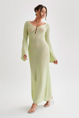 Kayleigh Crochet Fishtail Flare Sleeve Maxi Dress - Seafoam Green