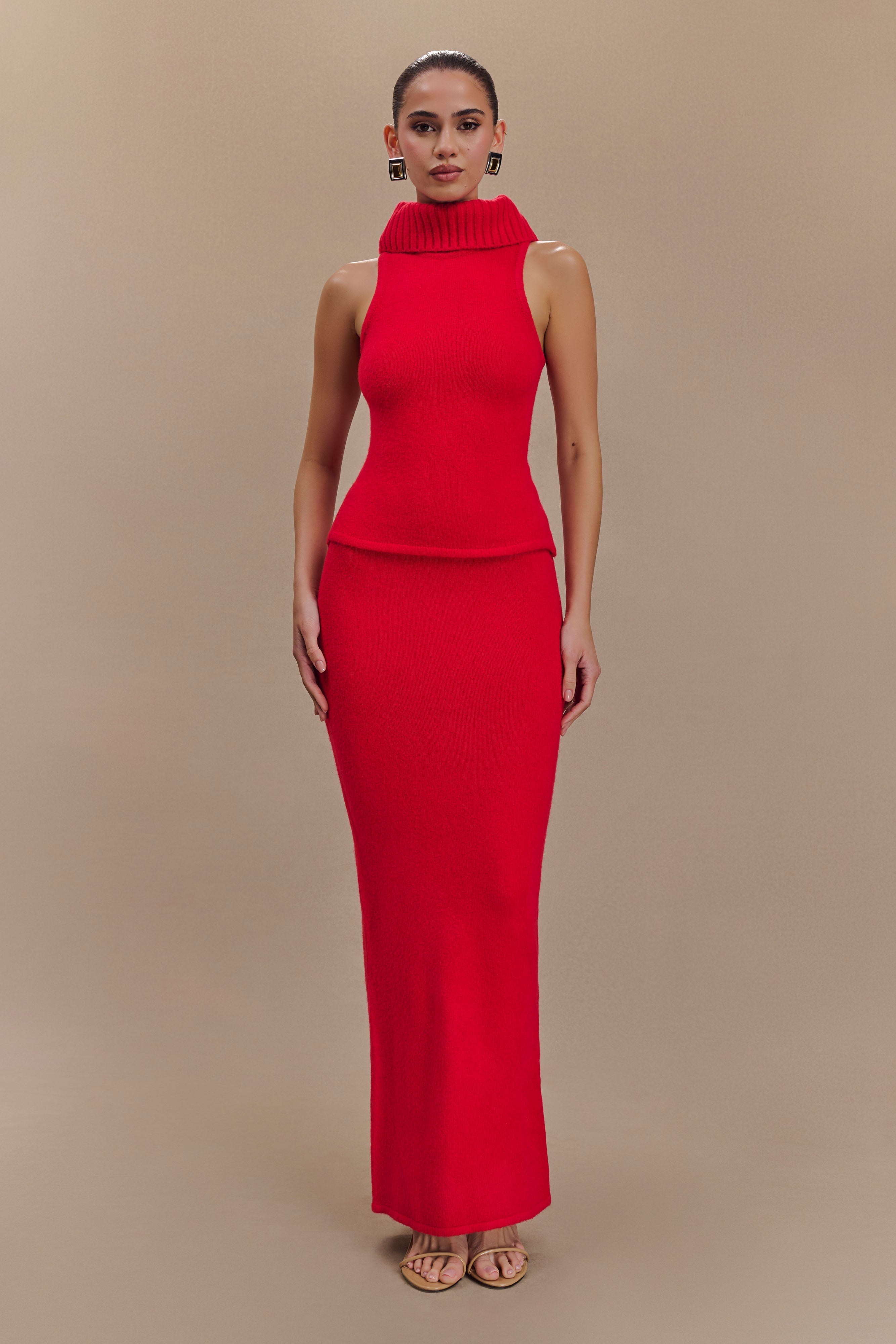 Elise Knit Maxi Skirt - Red