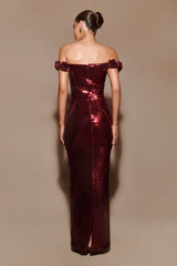 Carrie Sequin Rose Maxi Dress - Mahogany