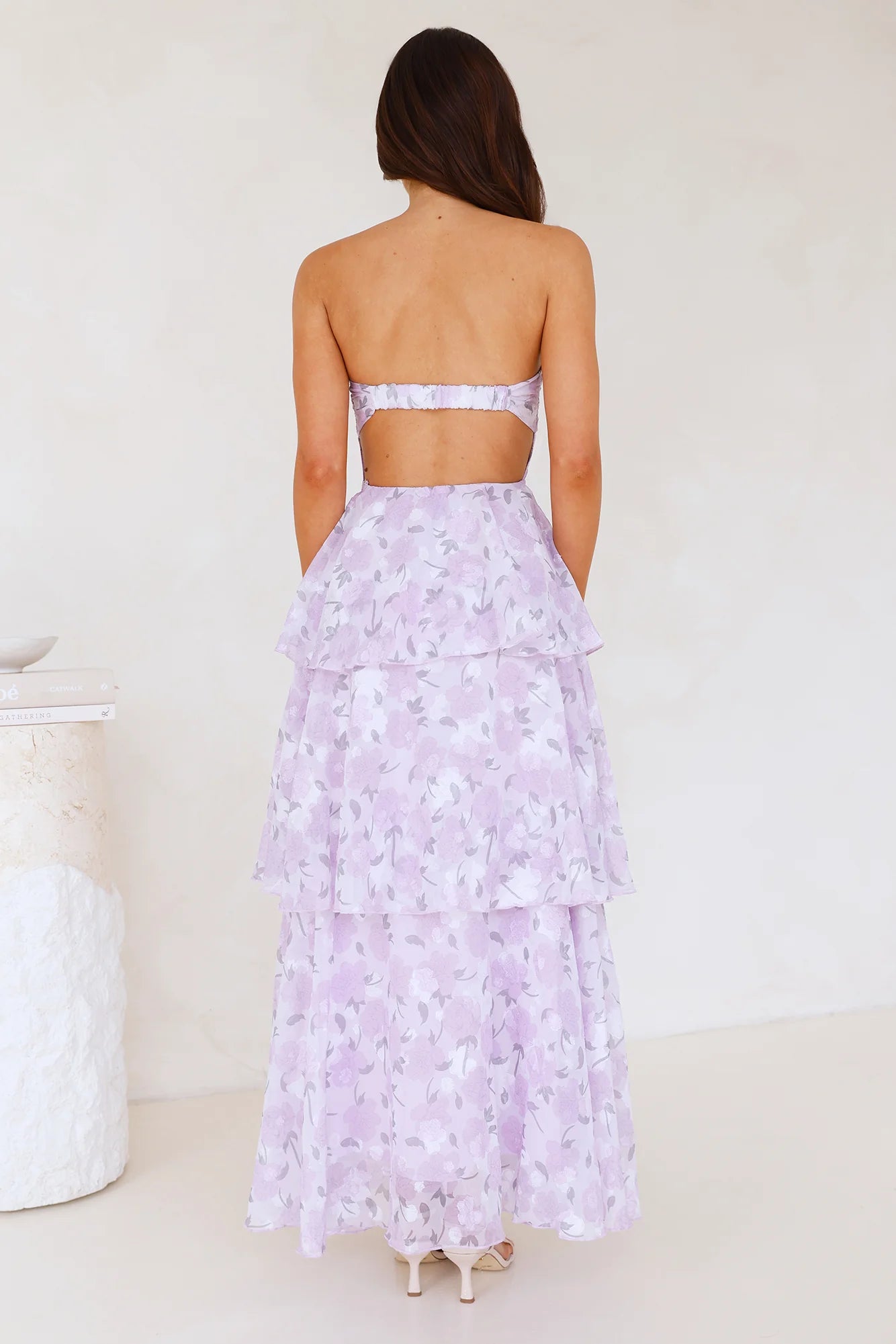 Spring Flower Strapless Maxi Dress Lilac