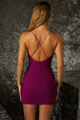 Ruched Bodycon Mini Dress in Purple