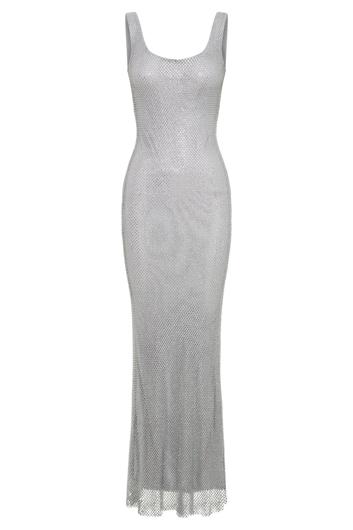 Annika Diamante Mesh Maxi Dress - Silver