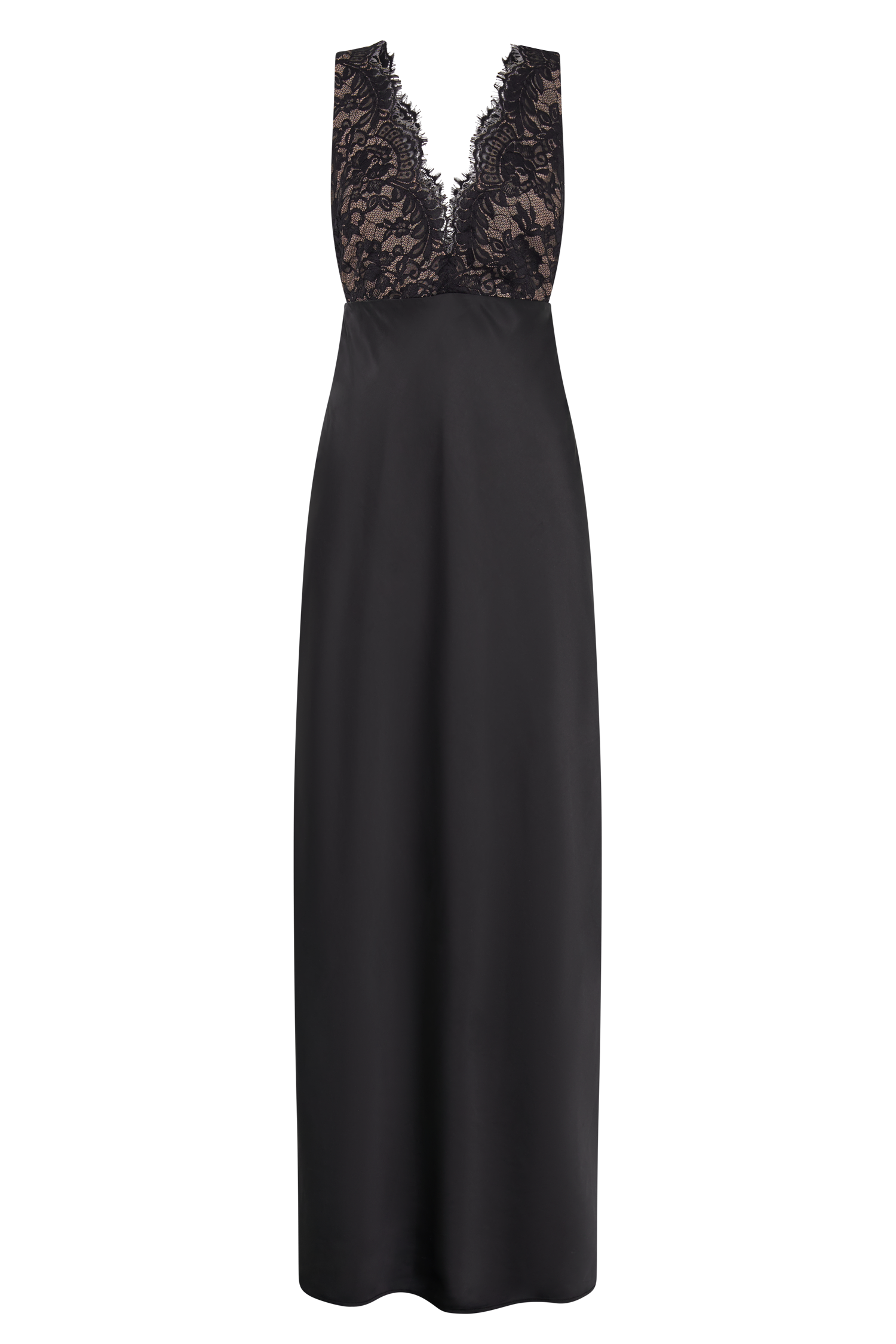 Ricci Satin And Lace Maxi Dress - Black