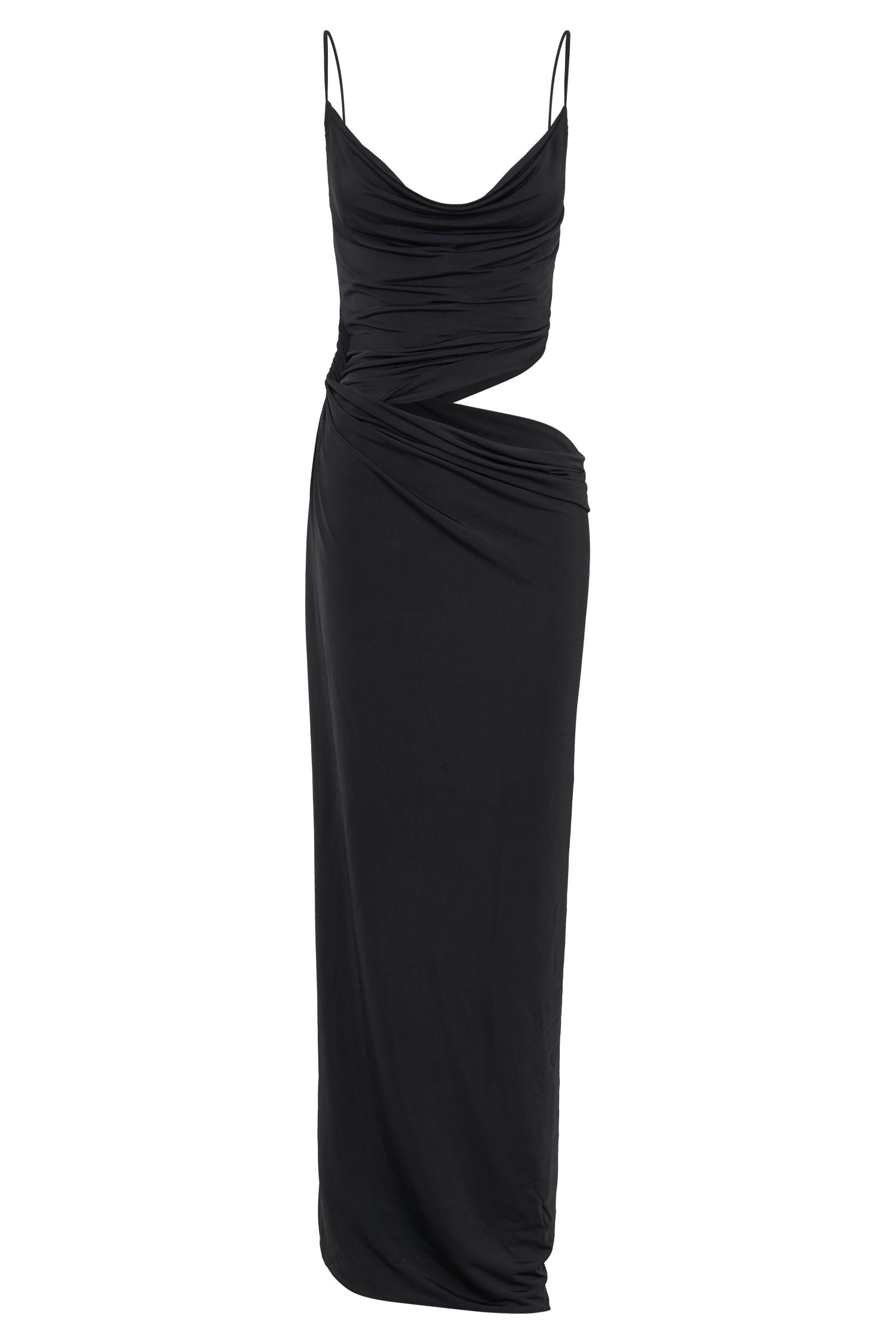 Jemma Draped Slinky Maxi Dress - Black