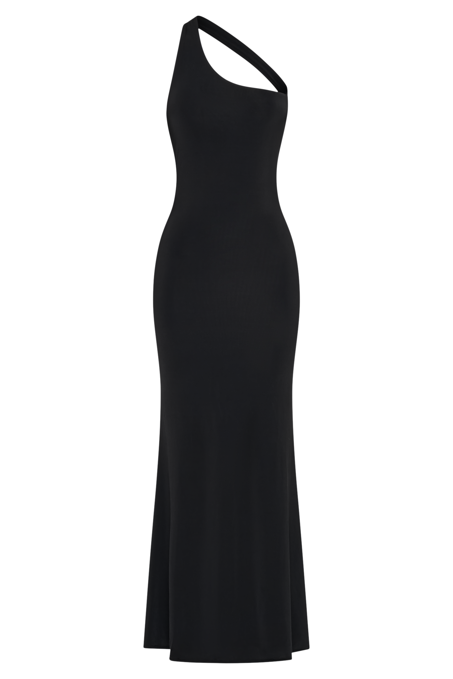 Marianne Asymmetrical Slinky Maxi Dress - Black