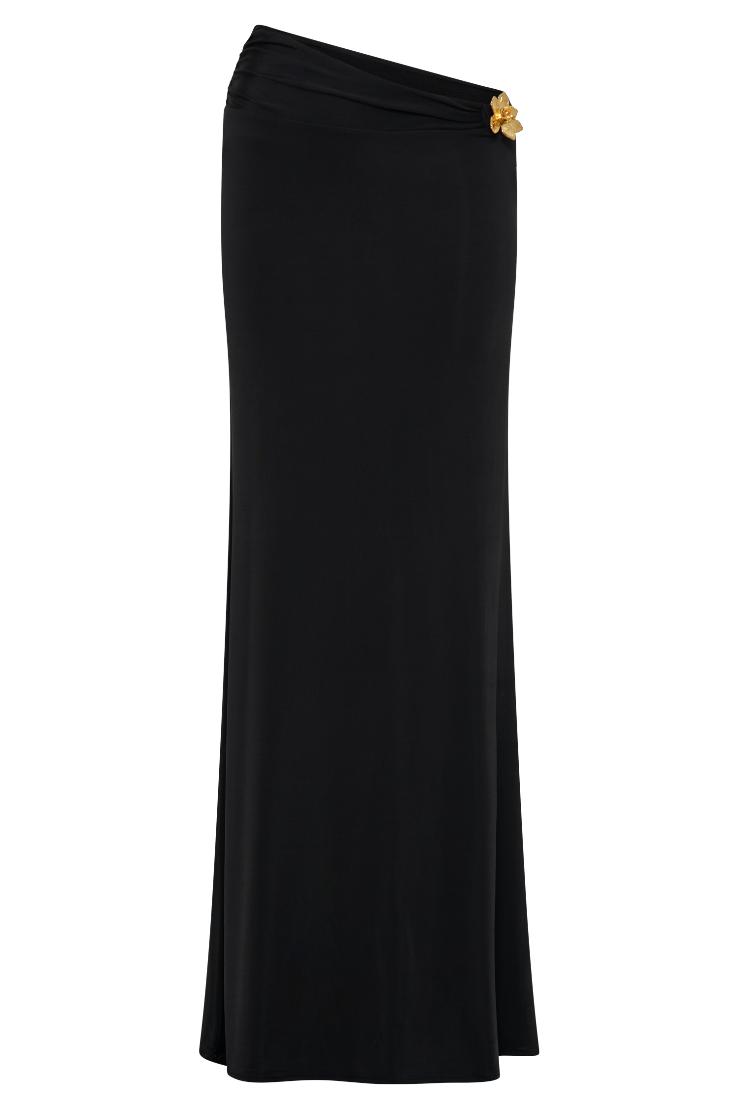 Ainsley Asymmetrical Maxi Skirt With Floral Hardware - Black