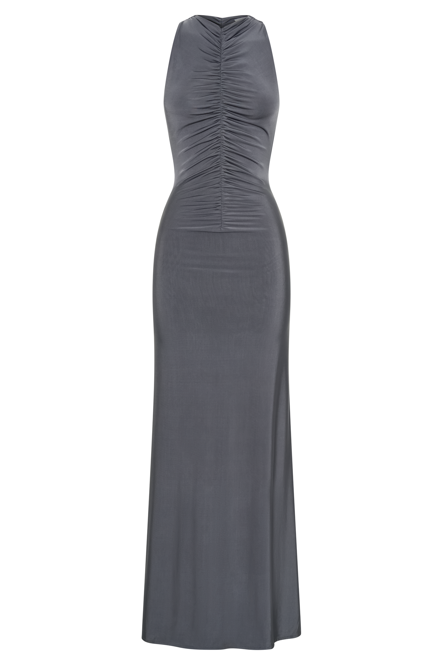 Priya Slinky Ruched Halter Maxi Dress - Dark Charcoal