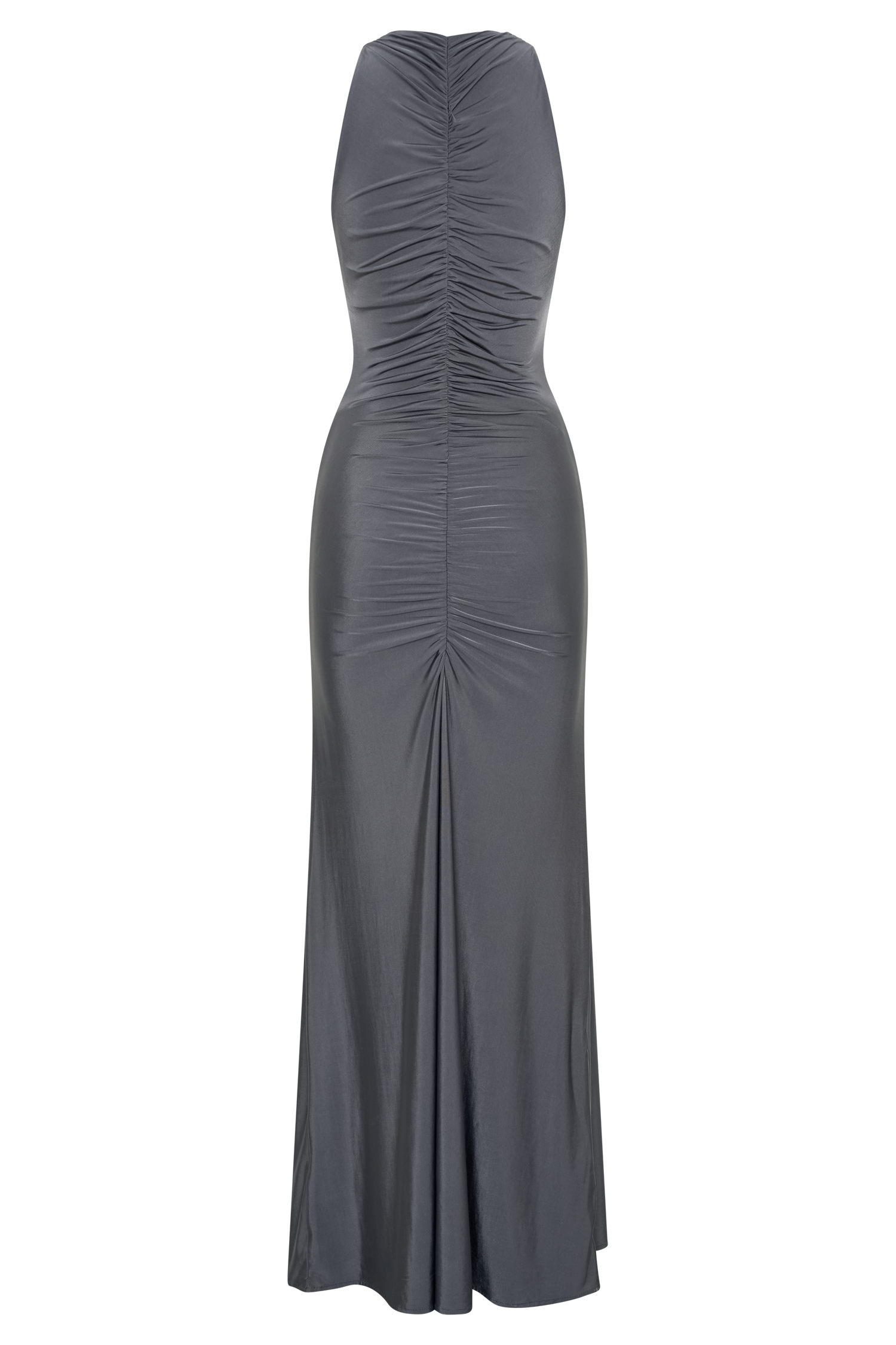 Priya Slinky Ruched Halter Maxi Dress - Dark Charcoal