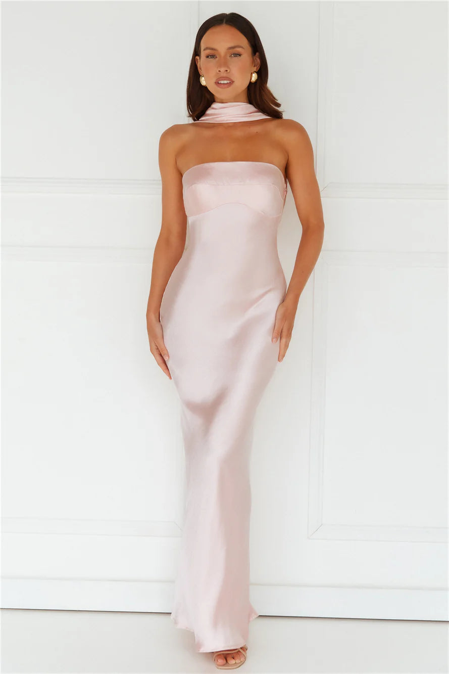 Precious Pearl Satin Maxi Dress Pink