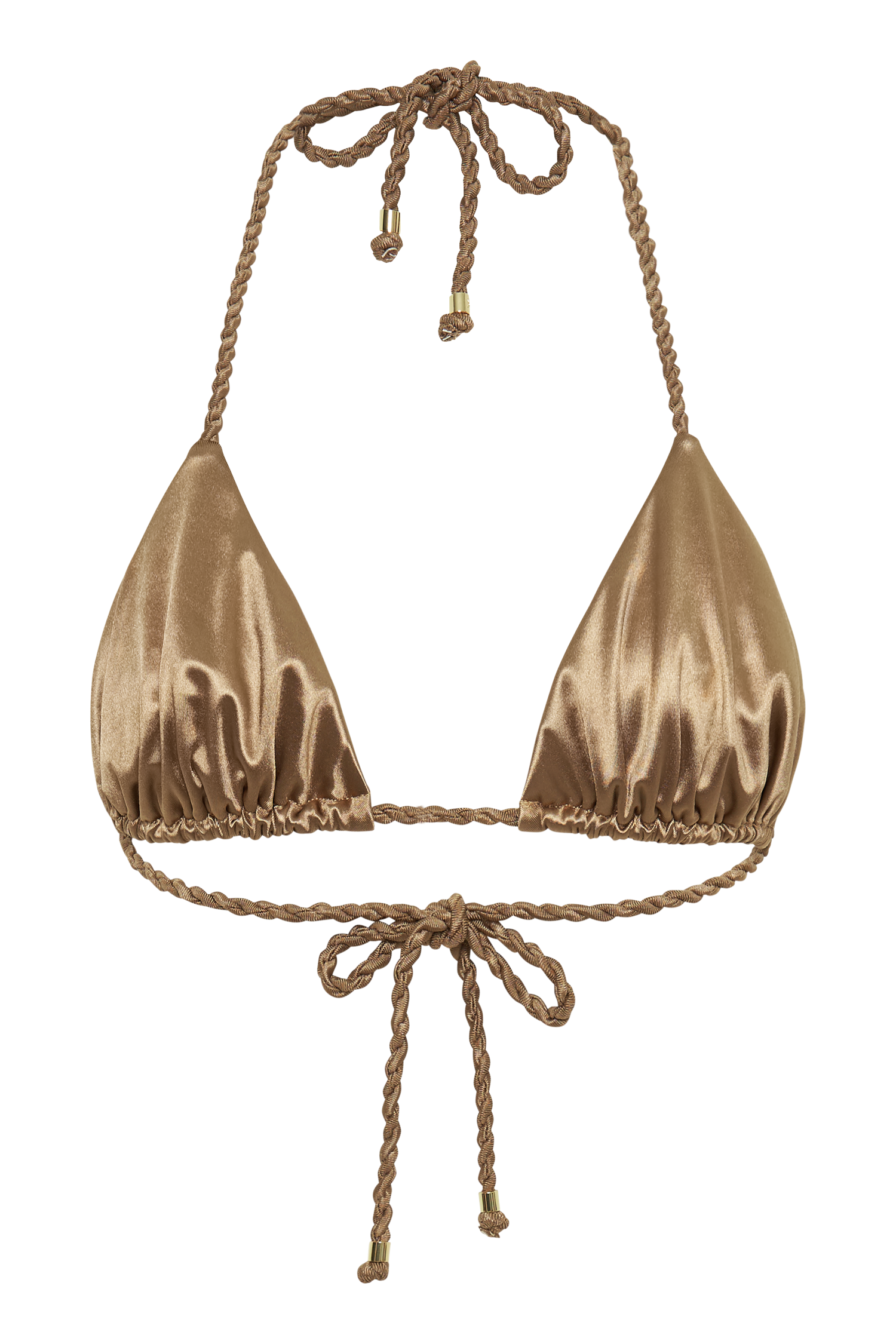 Sachi Triangle Bikini Top With Braided Ties - Bronze