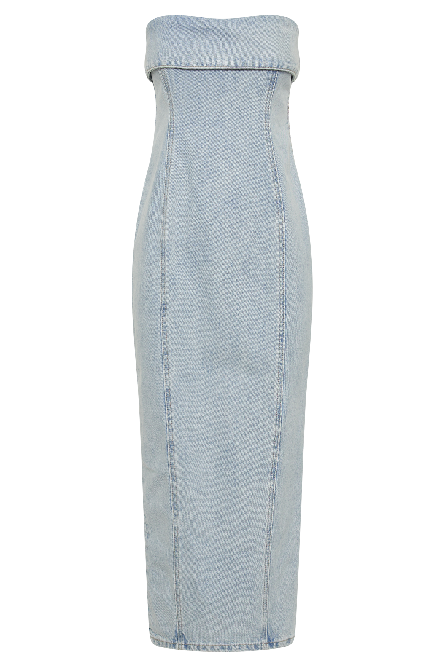 Katherine Strapless Denim Midi Dress - Light Blue