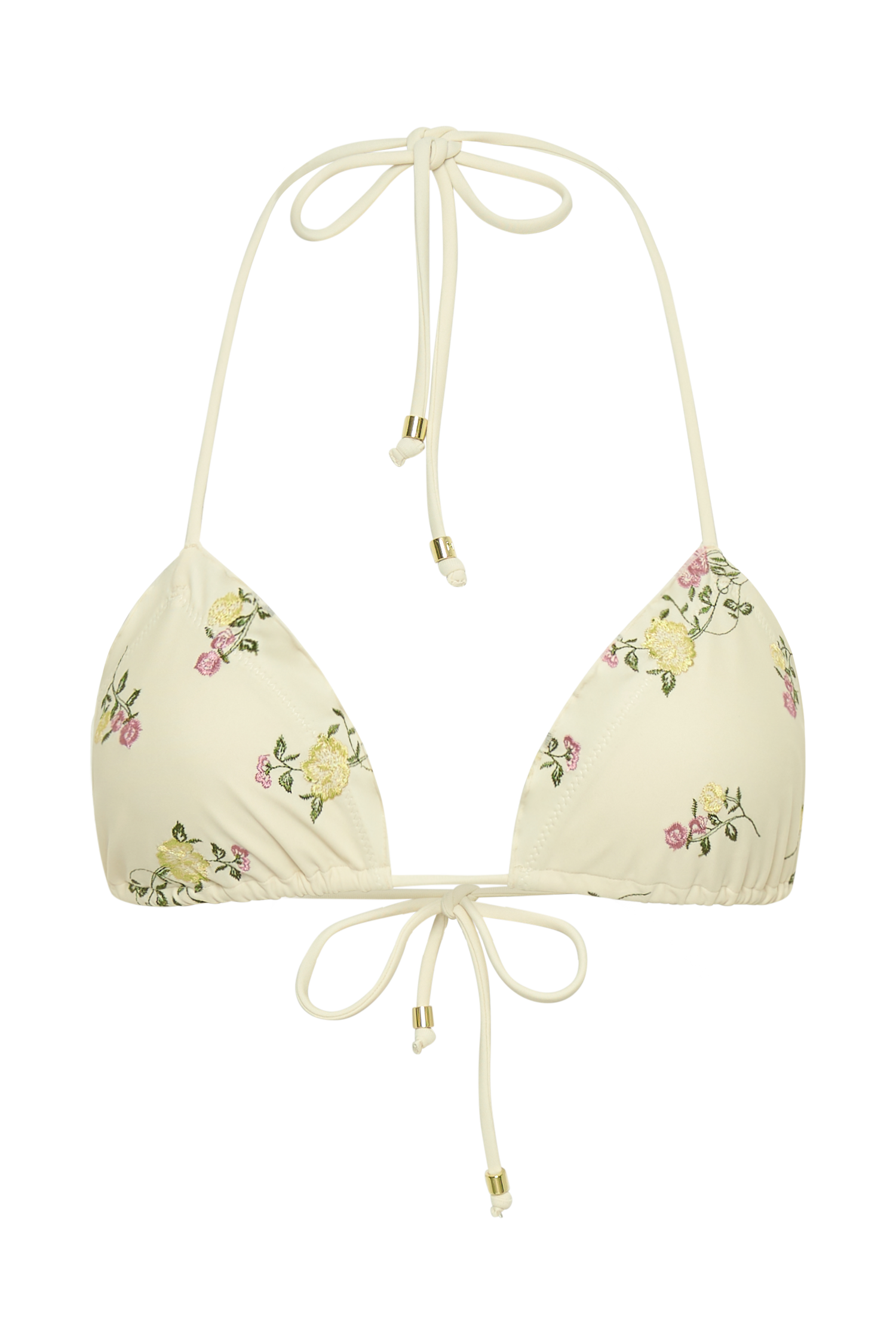 Sommer Embroidered Triangle Bikini Top - Ivory Flower Print