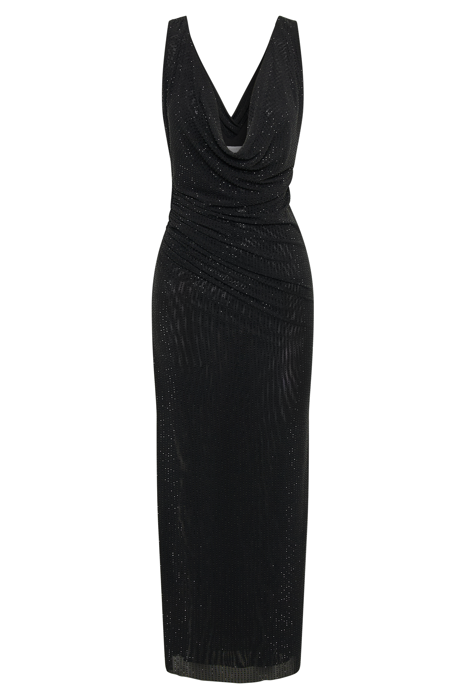 Laney Hot Fix Mesh Cowl Maxi Dress - Black