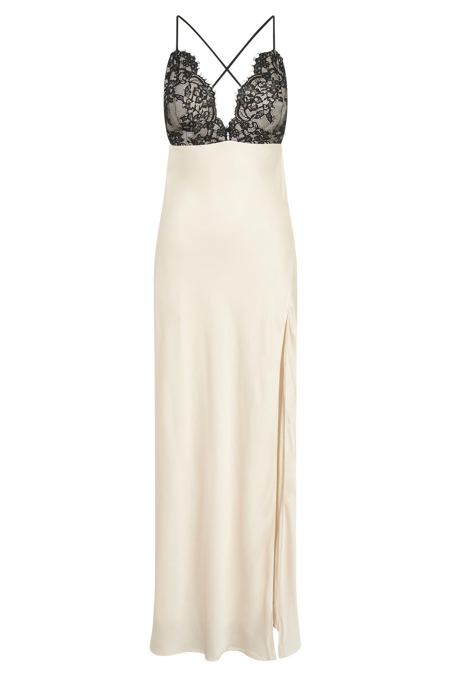Gina Satin Slip Maxi Dress With Lace - Ivory