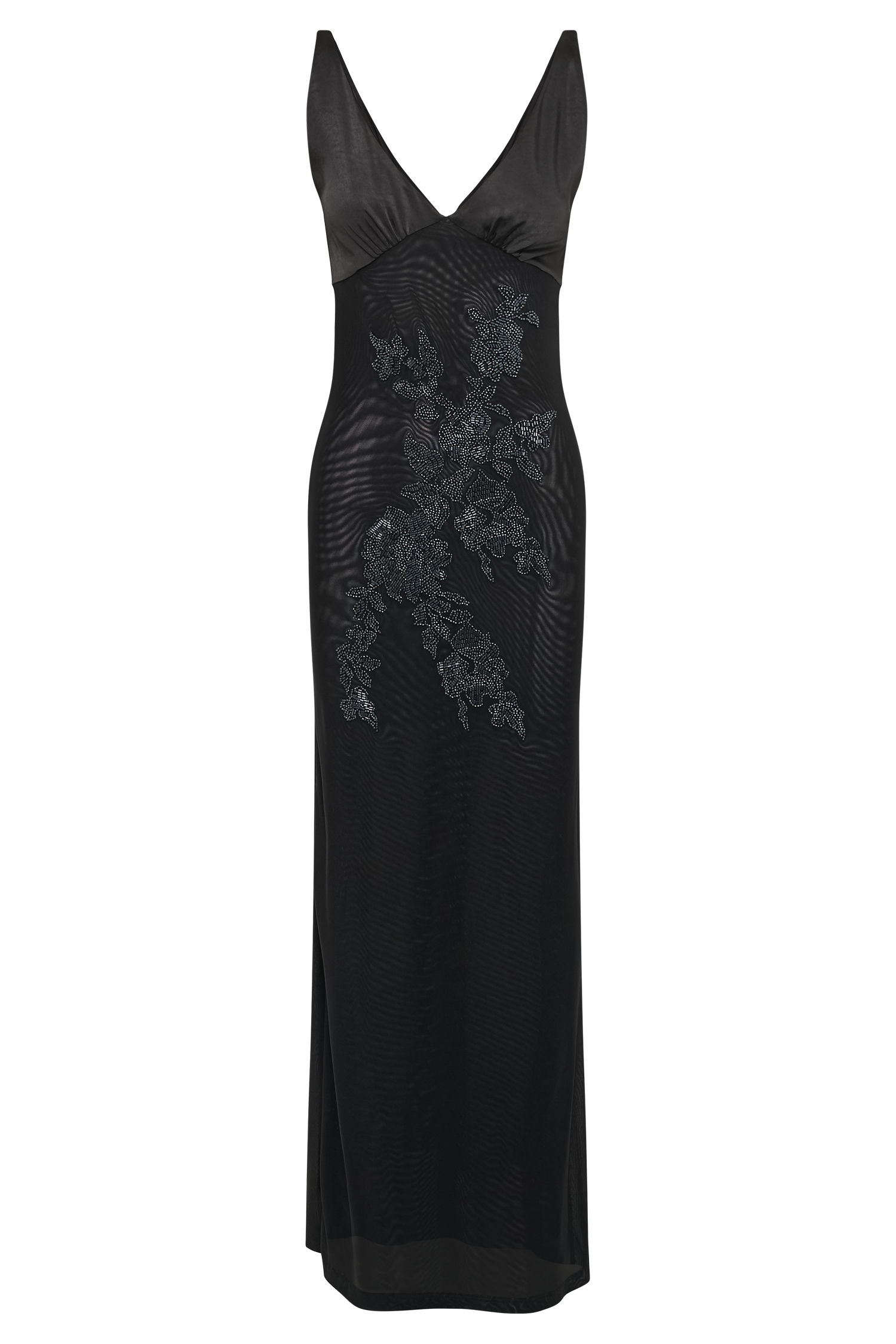 Maya Beaded Mesh Maxi Dress - Black