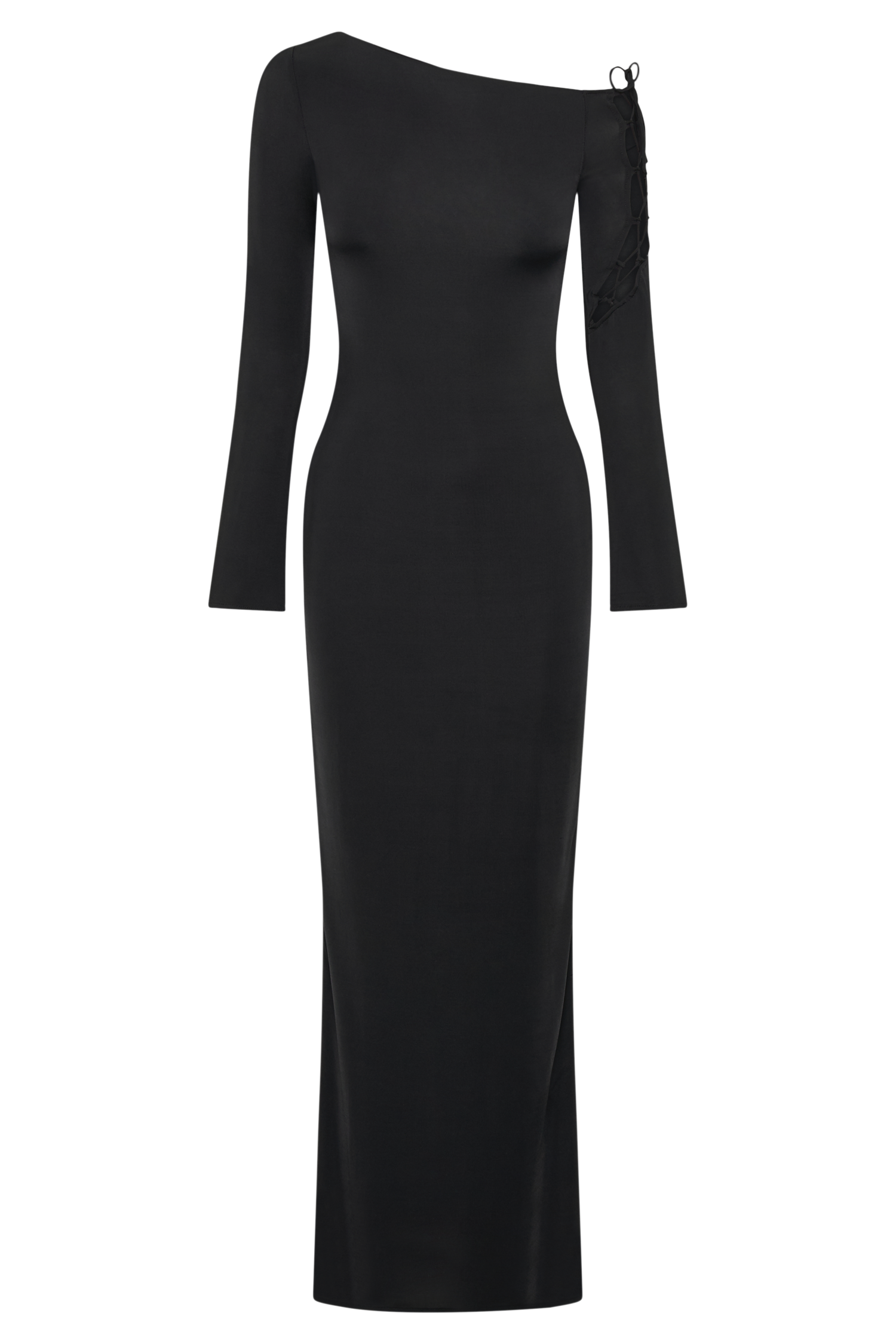 Gabby Tie Sleeve Slinky Maxi Dress - Black