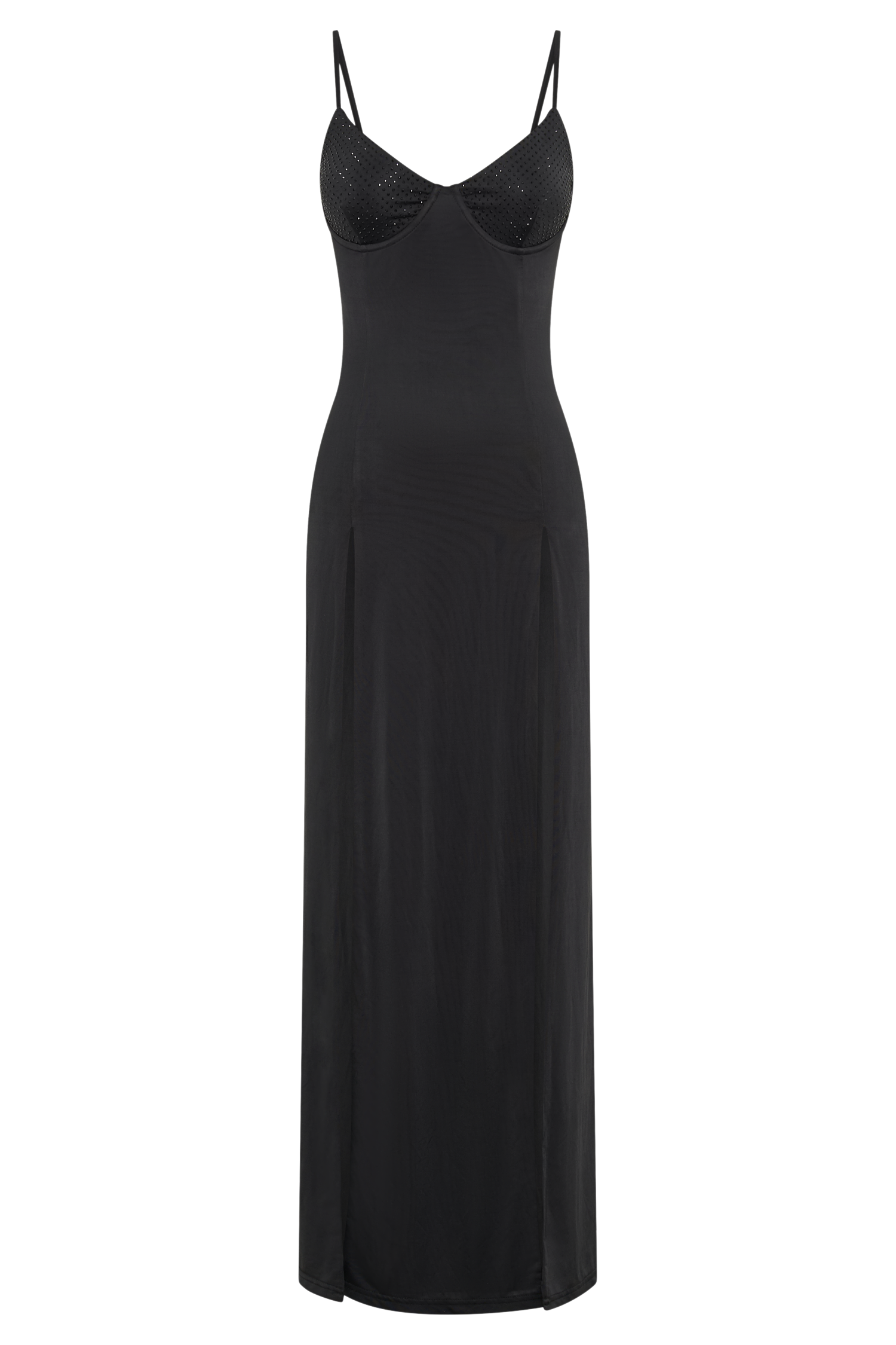 Jojo Jersey Split Maxi Dress With Diamante - Black