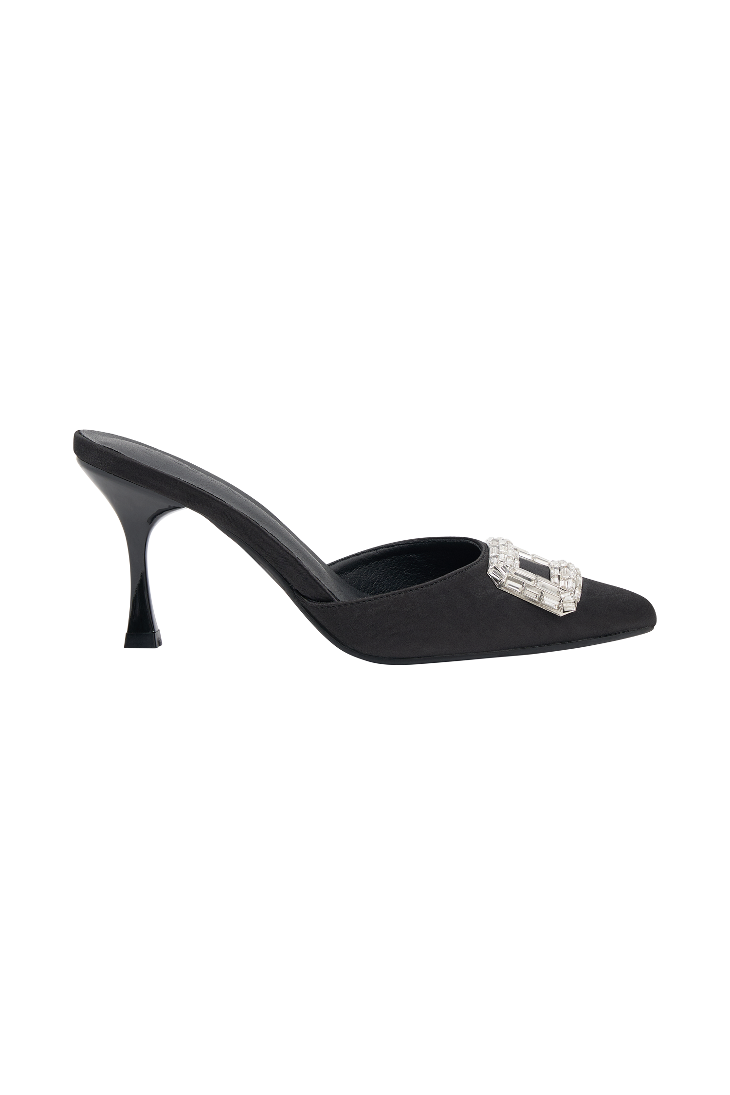 Torri Satin Diamond Mule - Black