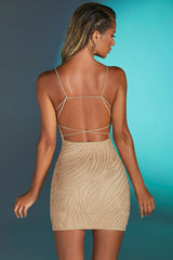 Embellished Multi Strap Mini Dress in Sand