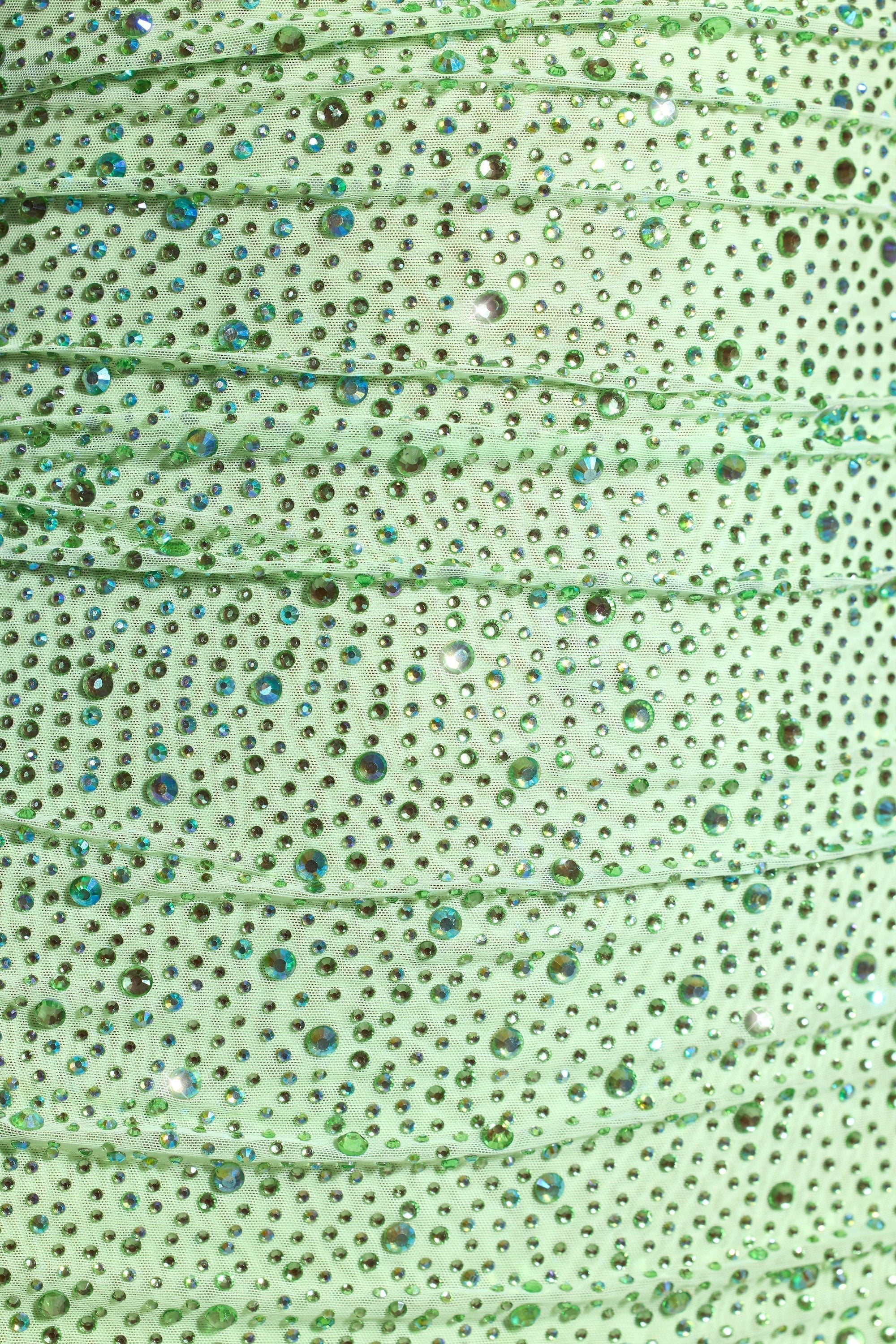 Embellished Draped Cowl-Neck Mini Dress in Pistachio